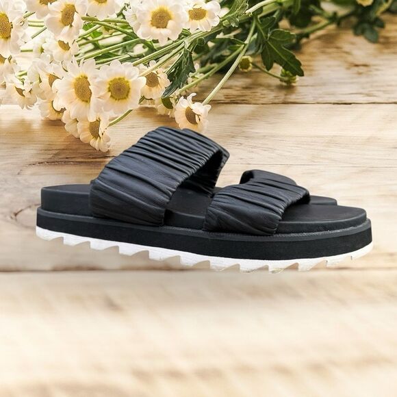 Sorel Women's Roaming Two Strap Slides Black Size 7.5 Leather Sandals - Picture 11 of 16